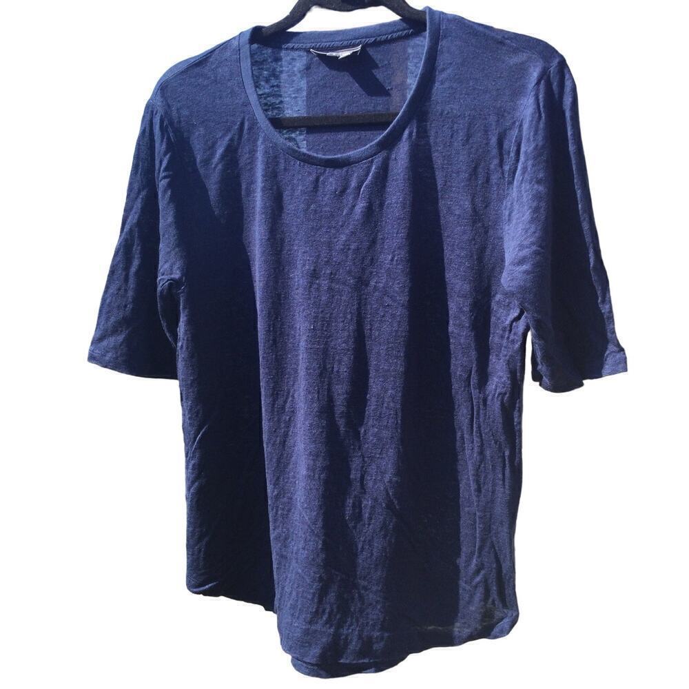 Vince womens linen shirt size S navy blue quiet luxury beachy minimalist classic